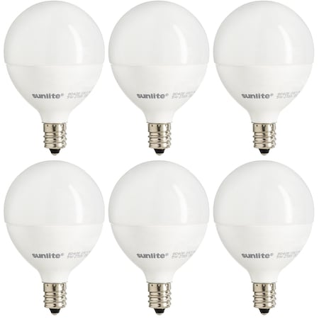 Sunlite LED G16.5 Globe Light Bulb, 5W 40W Equiv, 350 Lumens, Dimmable, Candelabra E12, Frosted, 6PK 40296-SU